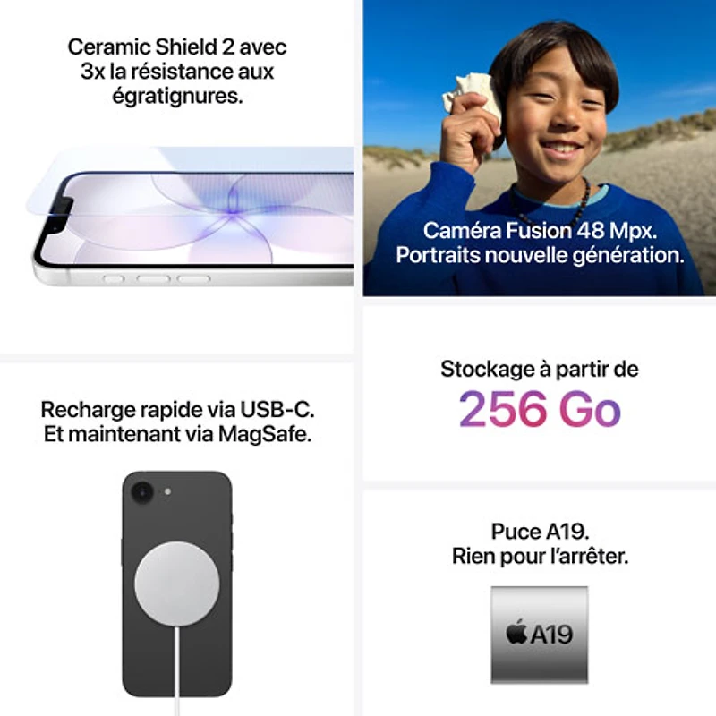 iPhone 17e de 256 Go d'Apple avec Virgin Plus - Blanc - Financement mensuel
