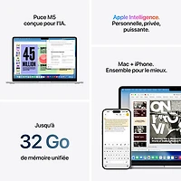 MacBook Air de 13,6 po avec Touch ID d'Apple (2026) - Minuit (M5 d'Apple/RAM 24 Go/SSD 1 To) - Français
