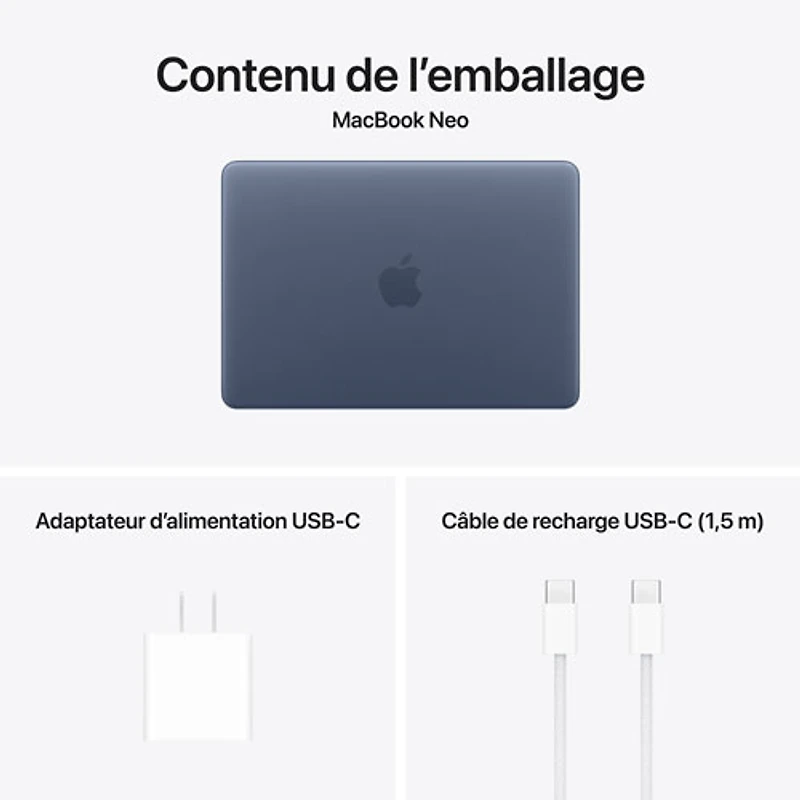 MacBook Neo de 13 po avec Touch ID d'Apple (2026) - Indigo (A18 pro d'Apple/RAM 8 Go/SSD 512 Go) - Français