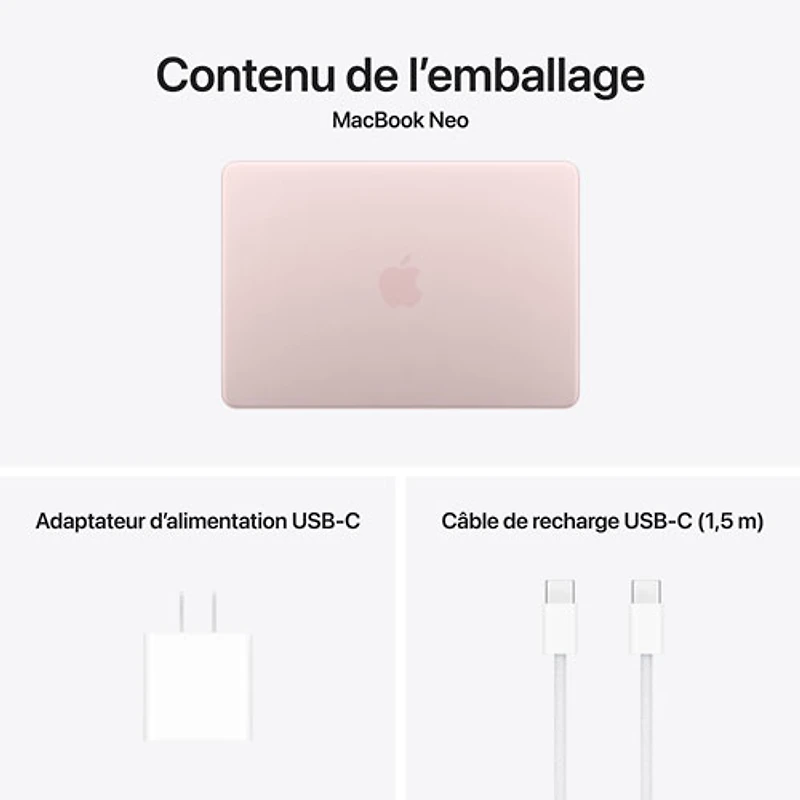 MacBook Neo de 13 po d'Apple (2026) - Rose pastel (A18 pro d'Apple/RAM 8 Go/SSD 256 Go) - Français