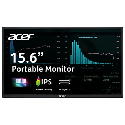 Moniteur portatif DEL IPS HD intégrale GàG 6 ms 60 Hz de 15,6 po d'Acer (PM161Q JBMIUUX) - Noir