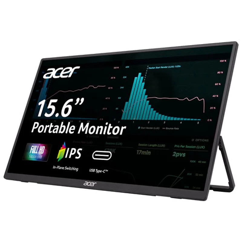 Moniteur portatif DEL IPS HD intégrale GàG 6 ms 60 Hz de 15,6 po d'Acer (PM161Q JBMIUUX) - Noir