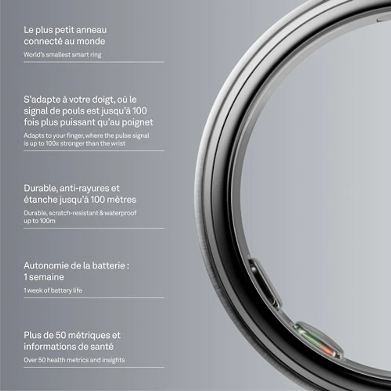 Oura Ring 5 Smart Ring with Health, Sleep & Fitness Tracking - Brushed Silver - Size 13