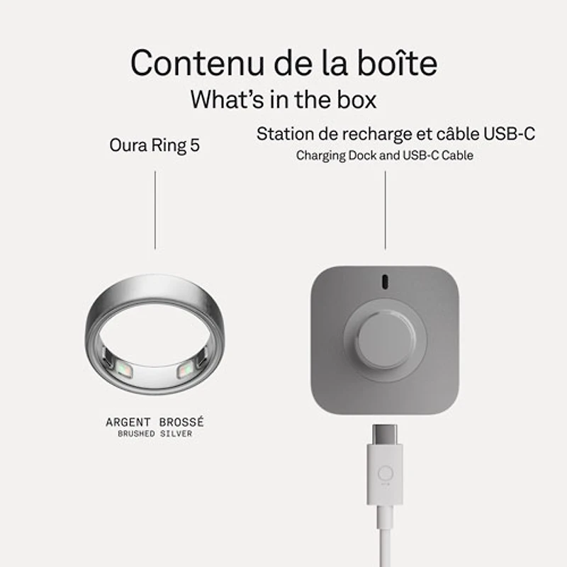 Oura Ring 5 Smart Ring with Health, Sleep & Fitness Tracking - Brushed Silver - Size 13