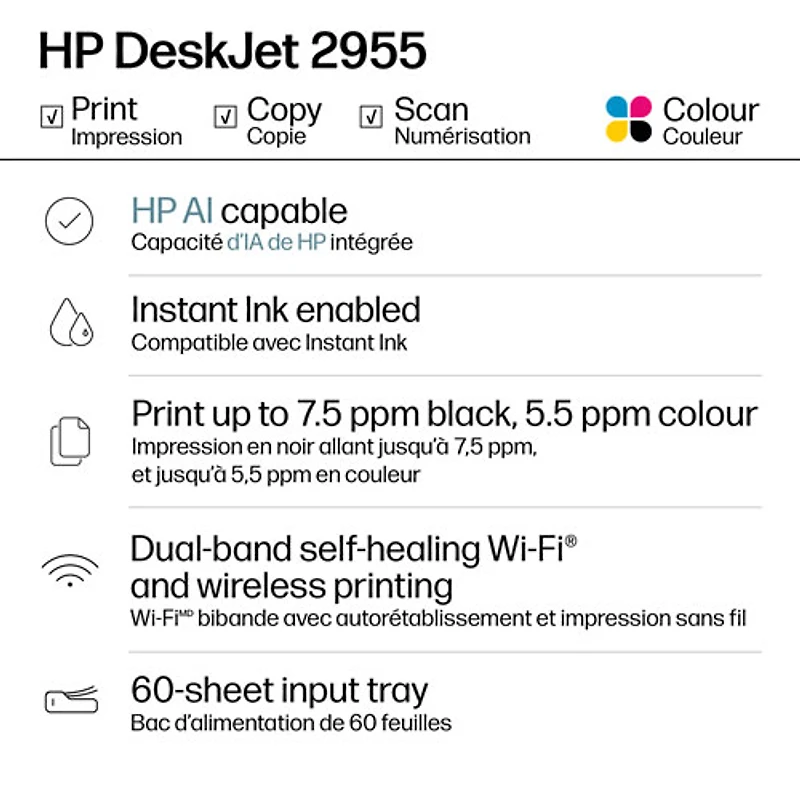 HP DeskJet 2955 Wireless All-In-One Inkjet Printer - HP Instant Ink 3-Month Free Trial Included*