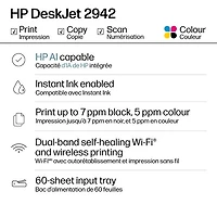 Imprimante à jet d'encre tout-en-un sans fil DeskJet 2942 de HP - Bleu bristol