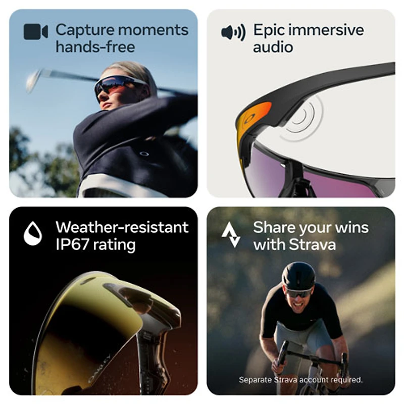 Lunettes Vanguard d'Oakley | Meta avec compatibilité Meta AI, Audio, Photo et Vidéo - Noir/Verres Prizm Transition Road