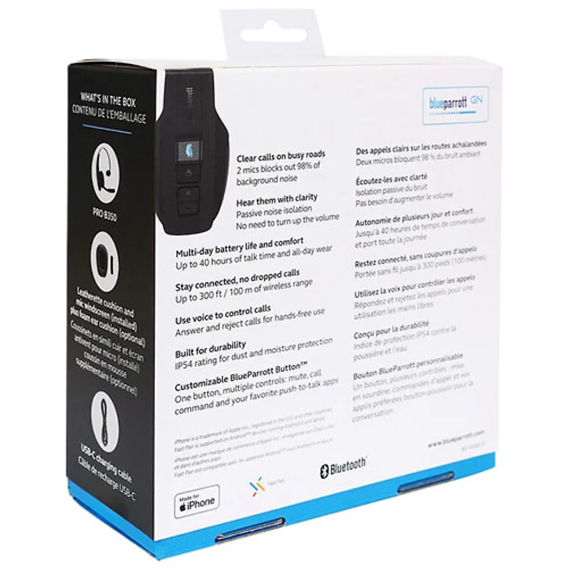 Casque mono sans fil Pro B350 de BlueParrott avec microphone et suppression du bruit