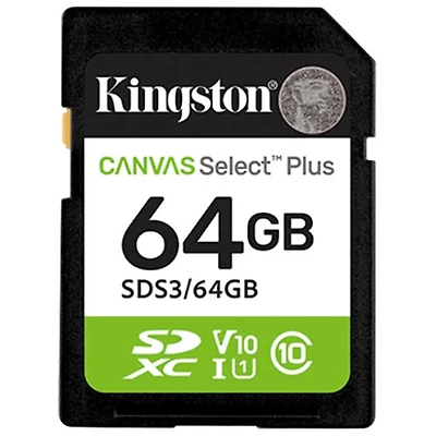 Carte mémoire SDXC UHS-I de 64 Go et 100 Mo/s Canvas Select Plus de Kingston