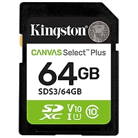 Carte mémoire SDXC UHS-I de 64 Go et 100 Mo/s Canvas Select Plus de Kingston