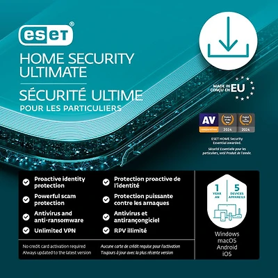 ESET Home Security Ultimate (PC/Mac) - 5 Devices - 1 Year - Digital Download