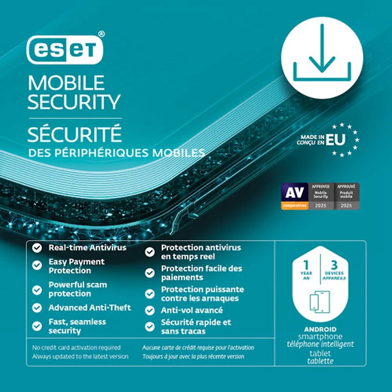 Antivirus pour appareils mobiles ESET NOD32 (Android) - 3 appareils - 1 an - Téléchargement numérique