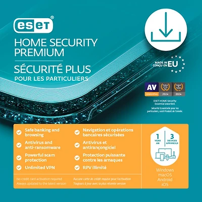 ESET Home Security Premium (PC/Mac) - 3 Devices - 1 Year - Digital Download