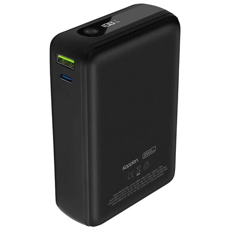 Kopplen 20000 mAh 40W USB-A & Dual USB-C Power Bank - Black