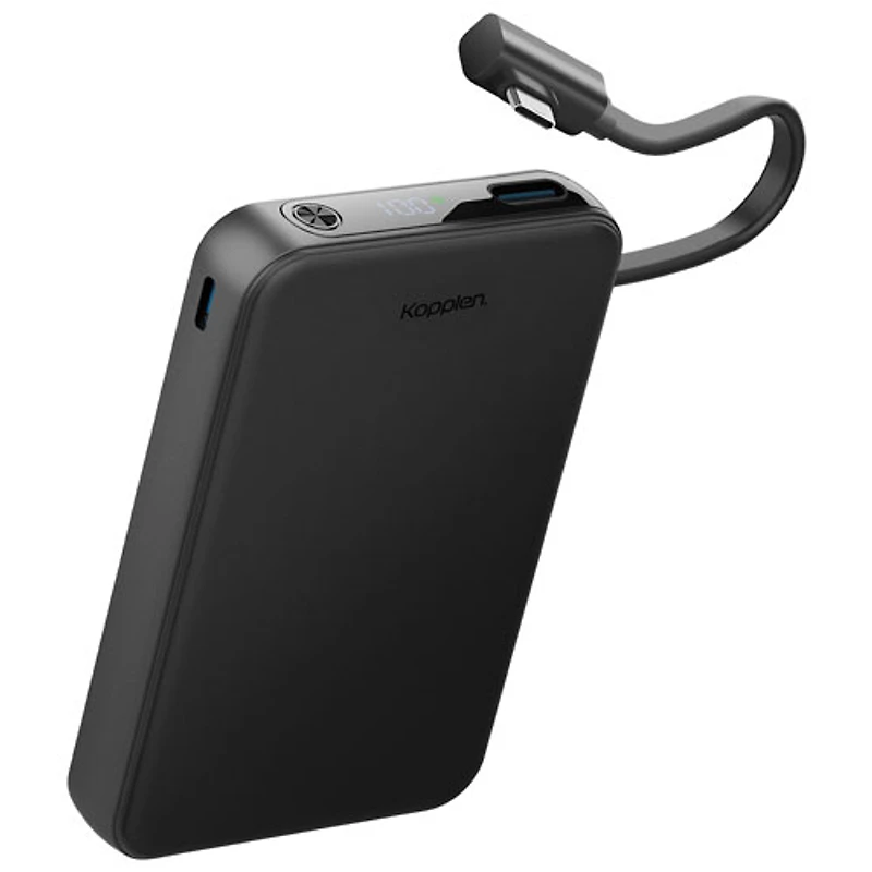 Kopplen 10000 mAh 20W Fast Charging USB-A & Dual USB-C PD Power Bank with Built-In Cable - Black