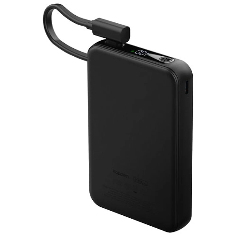 Kopplen 10000 mAh 20W Fast Charging USB-A & Dual USB-C PD Power Bank with Built-In Cable - Black