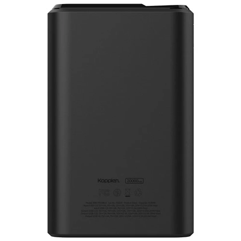 Kopplen 20000 mAh 65W USB-A & Dual USB-C PD Power Bank with Display - Black