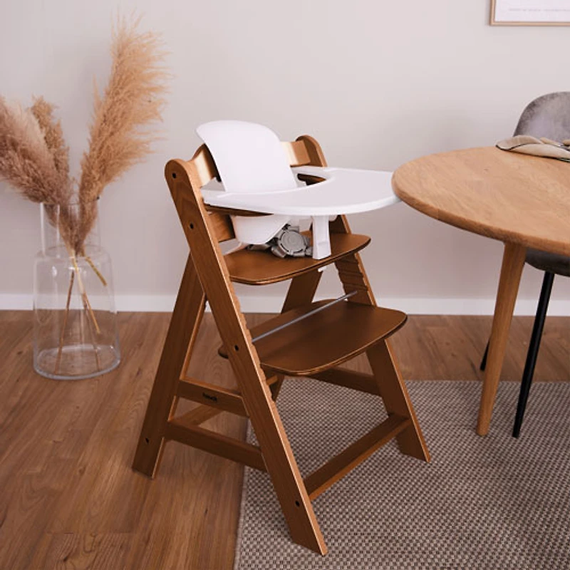 Chaise haute avec siège et plateau pour bébé Alpha+ de Hauck - Noyer