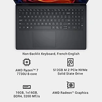 Dell 15.6" Laptop - Carbon Black (AMD Ryzen 7 7730U/16GB RAM/512GB SSD/Windows 11 Home)