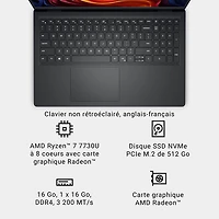 Dell 15.6" Laptop - Carbon Black (AMD Ryzen 7 7730U/16GB RAM/512GB SSD/Windows 11 Home)