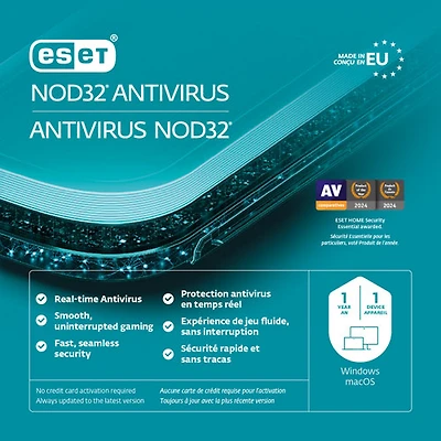 ESET NOD32 Antivirus (PC/Mac) - 1 appareils - 1 an - Téléchargement numérique