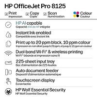 Imprimante à jet d'encre tout-en-un sans fil OfficeJet Pro 8125 de HP - Essai gratuit de 3 mois Instant Ink de HP inclus*