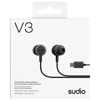 Écouteurs boutons avec fil V3 de Sudio Audio - Noir