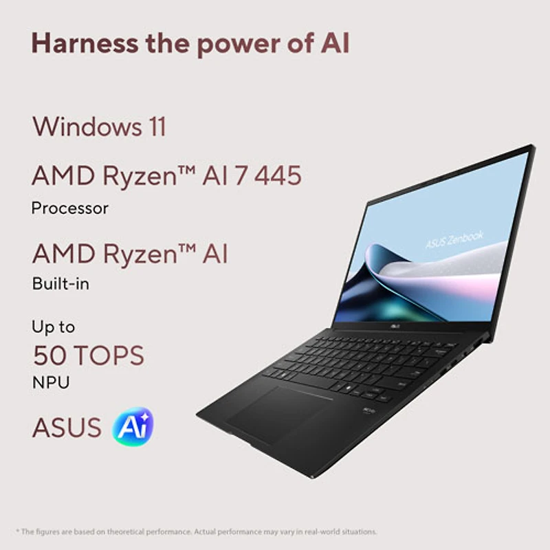 Portable DELO 14 po Zenbook 14 d'ASUS - Noir jade (Ryzen AI 7 445 d'AMD/RAM 16 Go/SSD 512 Go/Windows 11 Famille)