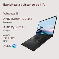 Portable DELO 14 po Zenbook 14 d'ASUS - Noir jade (Ryzen AI 7 445 d'AMD/RAM 16 Go/SSD 512 Go/Windows 11 Famille)