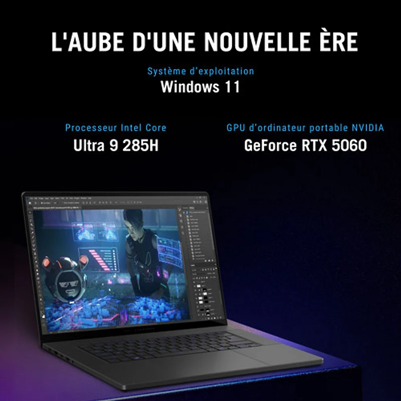 Portable de jeu de 16 po Zephyrus G16 d'ASUS - Gris éclipse (Core Ultra 9 285H d'Intel/RAM 32 Go/SSD 512 Go/GeForce RTX 5060/Windows 11)