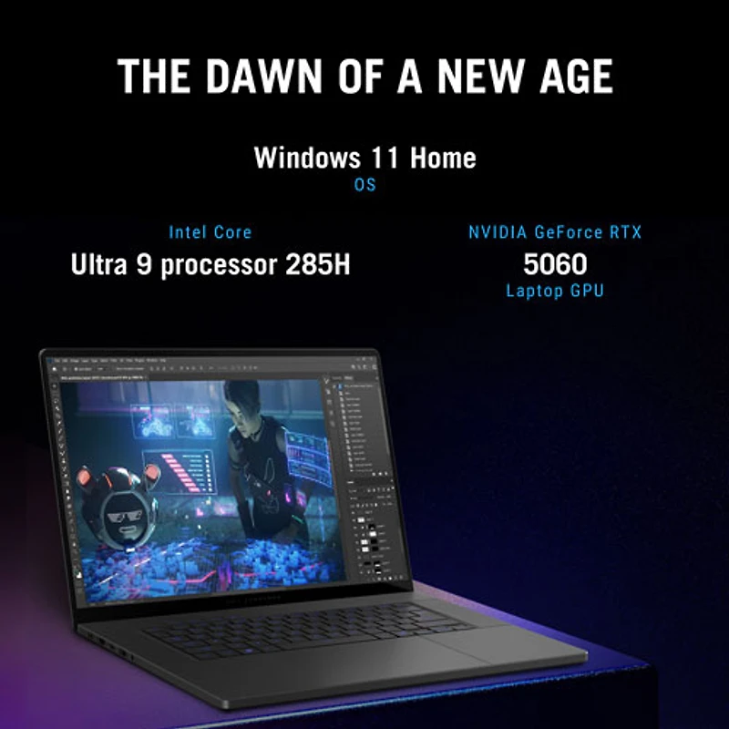 Portable de jeu de 16 po Zephyrus G16 d'ASUS - Gris éclipse (Core Ultra 9 285H d'Intel/RAM 32 Go/SSD 512 Go/GeForce RTX 5060/Windows 11)