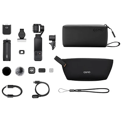 Caméra portative 4K à stabilisation sur 3 axes Osmo Pocket 4 de DJI avec transmetteur DJI Mic 3 et objectif Osmo 3