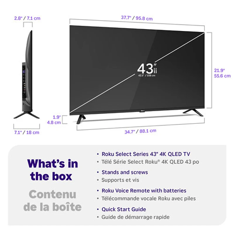 Téléviseur intelligent Roku DEL HDR UHD 4K de 43 po série R4 Select de Roku (43R4E5CA) - 2026