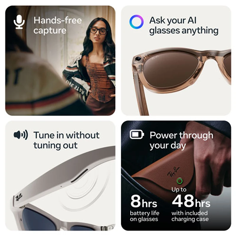 Lunettes Wayfarer (2e génération) de Ray-Ban | Meta avec IA, photo, vidéo, audio et messagerie - Noir mat/Transparent - Grand