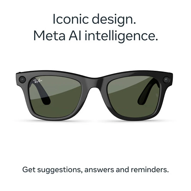 Ray-Ban | Meta Wayfarer (Gen 2) Glasses with AI, Photo, Video, Audio & Messaging - Shiny Black/Green - Large