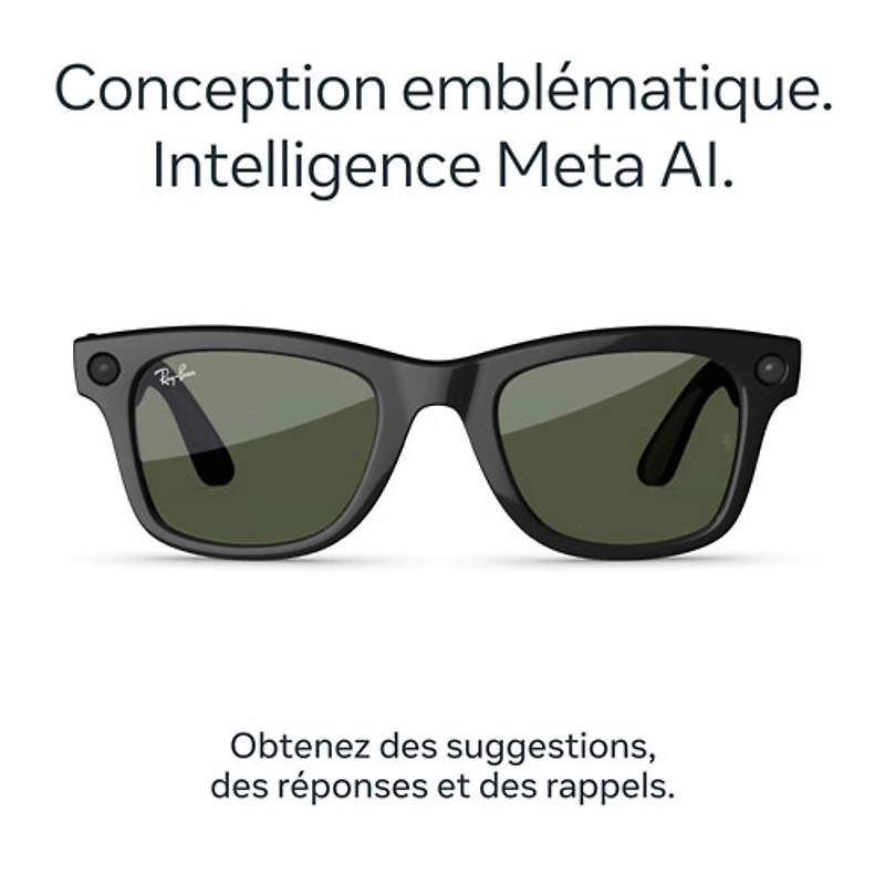 Ray-Ban | Meta Wayfarer (Gen 2) Glasses with AI, Photo, Video, Audio & Messaging - Shiny Black/Green - Large