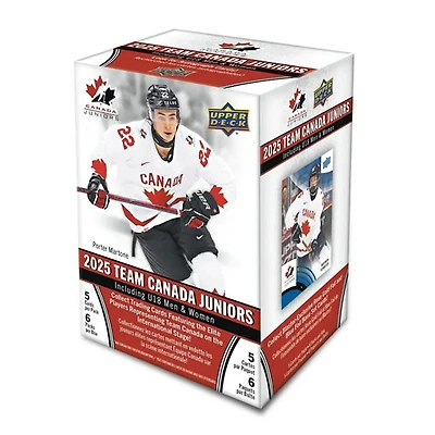 Cartes de hockey à collectionner Équipe Canada Jrs. 2025 d'Upper Deck - Boîte Mass Blaster - Paquet de 6