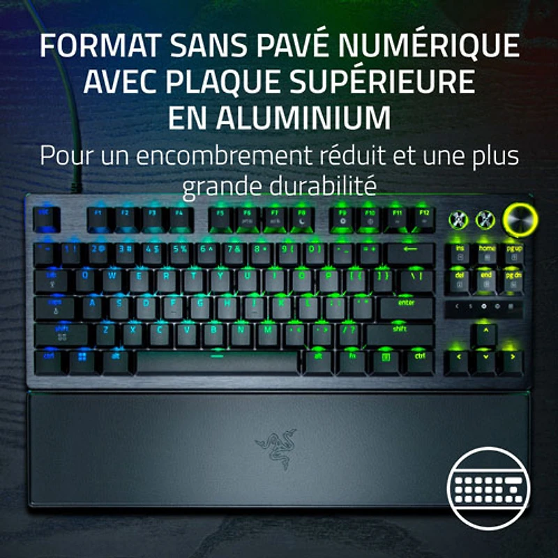 Clavier de jeu de sports électroniques sans pavé numérique à touches mécaniques optiques analogiques de 8 kHz Huntsman V3 Pro de Razer