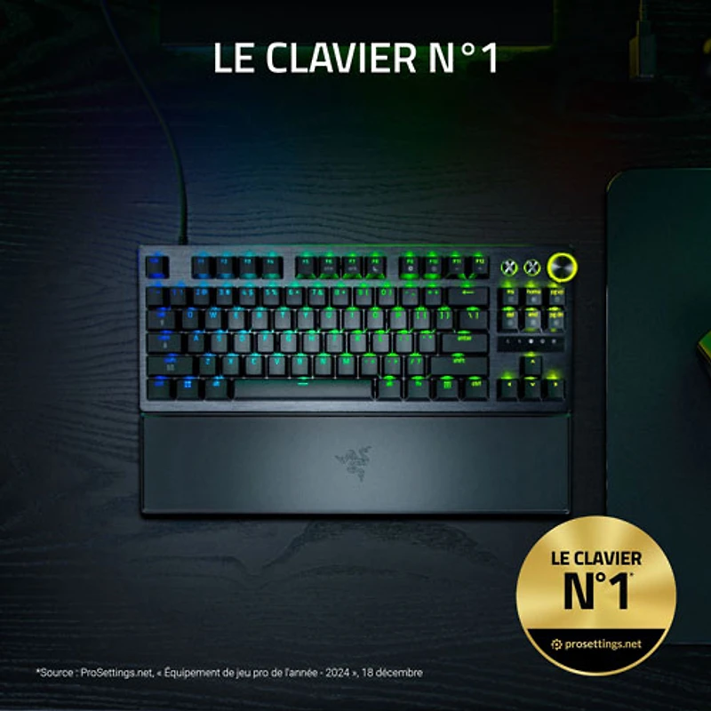 Clavier de jeu de sports électroniques sans pavé numérique à touches mécaniques optiques analogiques de 8 kHz Huntsman V3 Pro de Razer