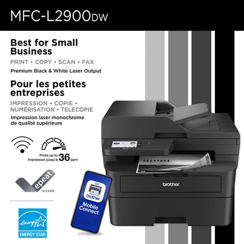 Imprimante laser tout-en-un monochrome sans fil MFC-L2900DW de Brother