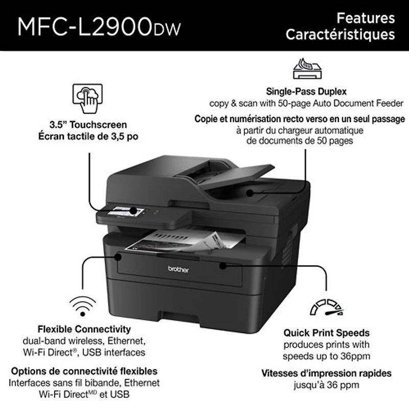 Imprimante laser tout-en-un monochrome sans fil MFC-L2900DW de Brother