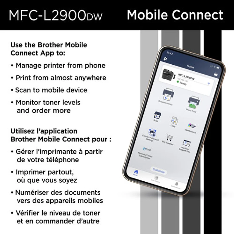 Imprimante laser tout-en-un monochrome sans fil MFC-L2900DW de Brother