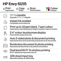 Imprimante à jet d'encre tout-en-un Envy 6155 de HP - Essai gratuit de 3 mois Instant Ink de HP inclus*