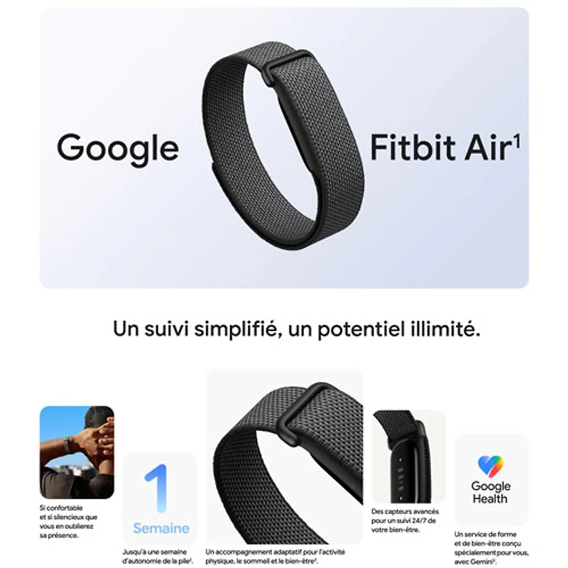 Bracelet sport Fitbit Air avec moniteur de fréquence cardiaque de Google - Noir volcanique - Exclusivité de Best Buy