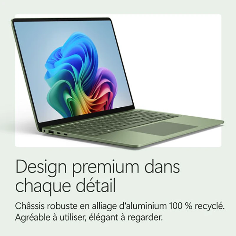 Portable à écran tactile Microsoft Surface de 13,8 po, PC Copilot+ (Snapdragon X2 Elite/16 Go RAM/512 Go SSD) - 2026 - Jade - Anglais