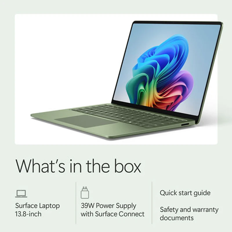 Portable à écran tactile Microsoft Surface de 13,8 po, PC Copilot+ (Snapdragon X2 Elite/16 Go RAM/512 Go SSD) - 2026 - Jade - Anglais
