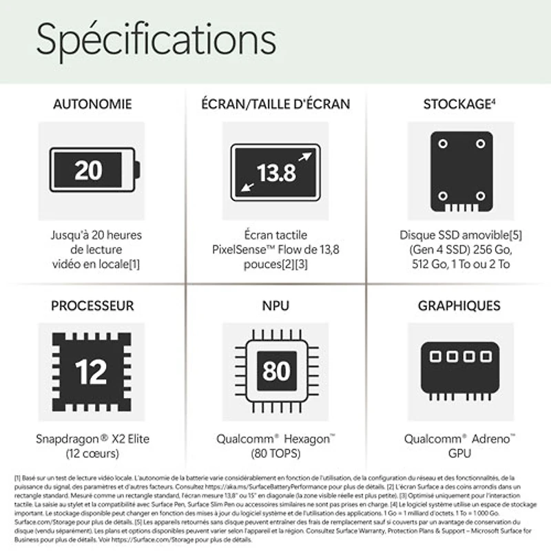 Portable à écran tactile Microsoft Surface de 13,8 po, PC Copilot+ (Snapdragon X2 Elite/16 Go RAM/512 Go SSD) - 2026 - Jade - Anglais