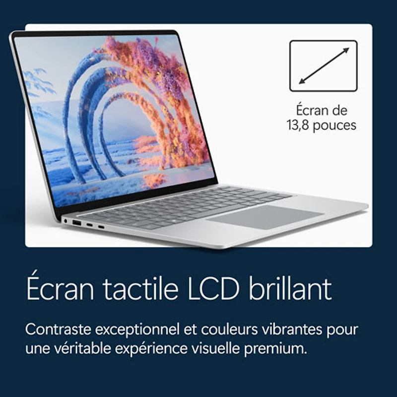 Portable à écran tactile Microsoft Surface 13,8 po PC Copilot+ (Snapdragon X2 Plus/16 Go RAM/512 Go SSD) - 2026 - Platine - Anglais