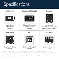 Portable à écran tactile Microsoft Surface 13,8 po PC Copilot+ (Snapdragon X2 Plus/16 Go RAM/512 Go SSD) - 2026 - Platine - Anglais