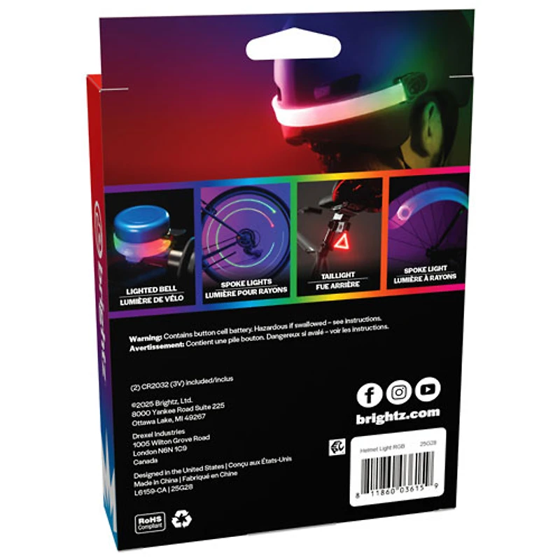 Brightz RGB LED Bicycle Helmet Light - Colour Select